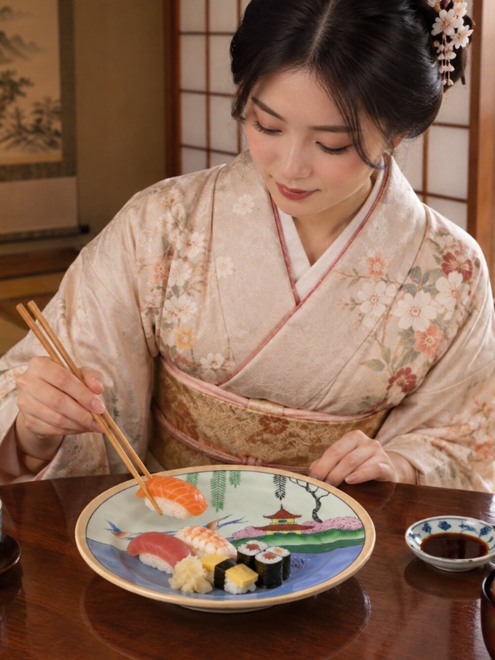 4 Vintage Japanese Hand Painted Gold Trim Lusterware Plates - Picture 10 of 16